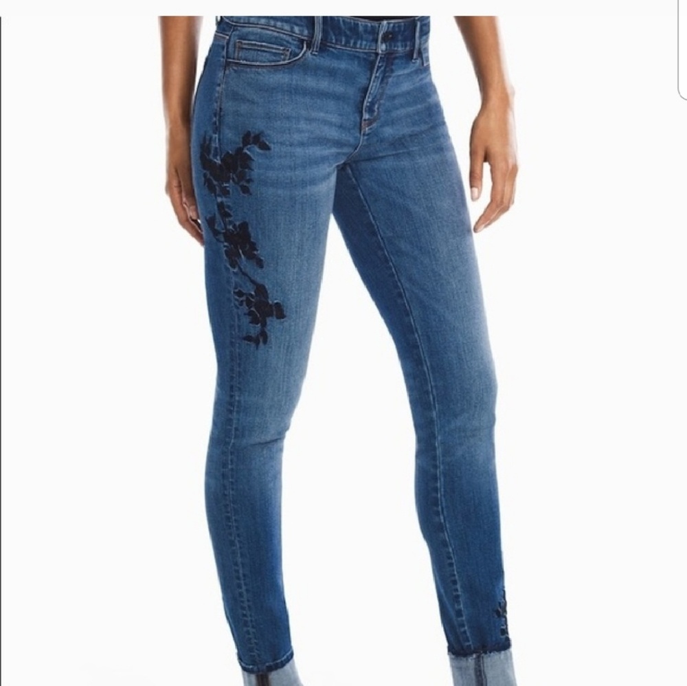 WHBM Floral Embroidered Skinny Ankle Jeans